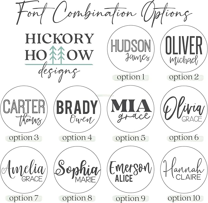 Custom Round Nursery Name Sign, Personalized Wooden Wall Plaque, 12" 18" 24", 30" 3D Wall Art for Children & Kids Rooms, Baby Shower, Hickory Hollow Designs (Carter Thomas)