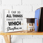 WUZYOU I Can Do All Things Through Desk Sign Wood Block Decor, Inspirational Office Wood Box Sign, Motivational Desk Accessories for Women Office Shelf 5x5x1 INCH