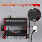 CFMASTER Power Tool Organizer Wall Mount wtih Charging Station,4 Drill Holder Wall Mount with 8 Outlet Power Strip,3 Layers Heavy Duty Tool Rack with Hooks,Screwdriver Organizer in Workbench,Garage
