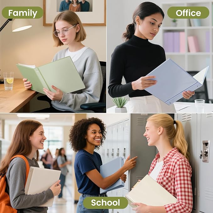 SUNEE 3 Ring Binder 1.5 Inch 1 Pack, Clear View Binder Three Ring PVC-Free (Fit 8.5x11 Inches) for School or Office Supplies, Sage Green