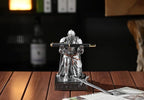 Amoysanli Medieval Armored Warrior Wearing Outerwear, Mobile Phone Stand Knight Pen Holder Desk Organizers, Resin Bookends Paperweight with a Letter Opener for Desk (Silver)