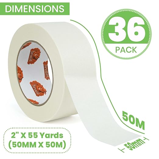 36Rolls Eco-Friendly Kraft Paper Tape 2Inch x 55Yard, White Paper Packing Tape, Biodegradable Recyclable Packaging Tape Self Adhesive Box Tape for Shipping, Sealing, Moving