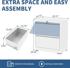 FLIXELIO 2 Drawer File Cabinet with Lock, White Metal Lateral Filing Cabinets for Home Office, Heavy Duty Steel Horizontal Locking Storage Cabinet for Legal/Letter/A4 Size File, Assembly Required