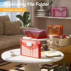 ABC life 6 Pack Plastic Expanding File Folder, Folders for Documents with Snap Closure, Colorful File Folder Organizer Holder, Transparent, Large Capacity, Fit Letter/A4 Size - Warm Pink