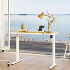 FLEXISPOT Electric Standing Desk with Drawer Storage Adjustable Height Quick Assembly Table w/USB Charge Ports, Child Lock （Natural Desktop + White Frame）