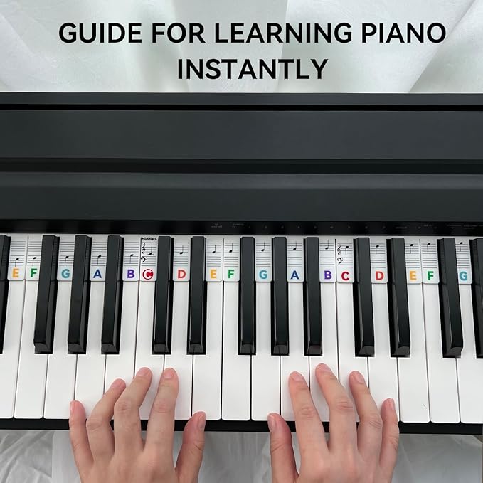 BEATBIT Piano Notes Guide for Beginner, Removable Piano Keyboard Note Labels for Learning, 88-Key Full Size, Made of Silicone, No Need Stickers, Reusable and Comes with Box (Rainbow Colors）