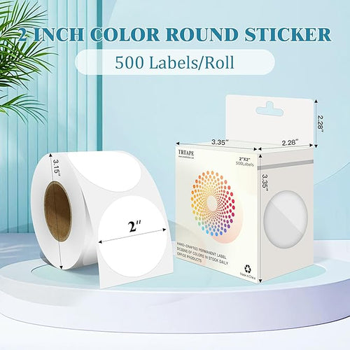 2 Inch Round Color Coding Labels (500 Count) - White Dot Stickers Circle Labels with Dispenser Box for Warehouse, Filing, Industrial, Office Organization