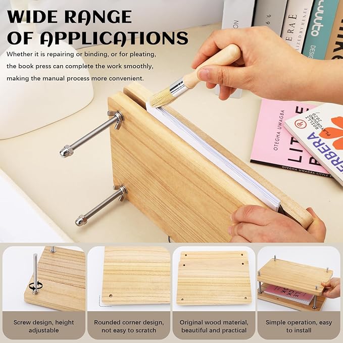 JUPEAN Book Press—7.9”x11.6” Wooden Book Binding Press Bookbinding Kit Portable and Easy Assemble Books Binding Kits for DIY Bookbinding