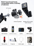 CACENCAN Overhead Camera Mount, 5lb Horizontal Load-Bearing, 360° Adjustable Stand for Desk, Flexible with Phone Clamp, Tabletop Mount for DSLR Camera/Webcam/Microphone