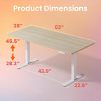 HUANUO 63 x 28 inch Electric Standing Desk Adjustable Height, 4 Memory Height Settings, Sit Stand Up Desk for Home Office & Computer Workstation, Light Walnut