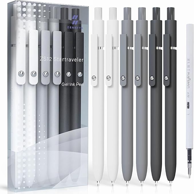 KALARA Aesthetic Gel Ink Pens, 0.5mm Fine Point for Smooth Writing, 6 Pens + 1 Refill No Smear & Bleed Quick Dry, Retractable, Ideal for Journaling and Note-Taking, Stylish Office and School Supplies