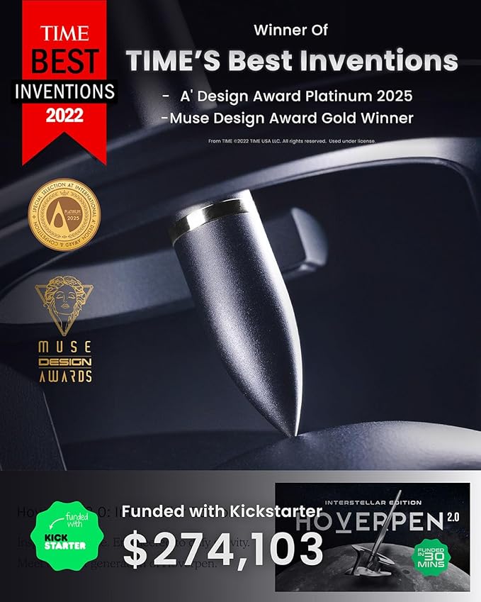 novium Hoverpen Interstellar - Futuristic Luxury Pen Made With Aerospace Alloys, Unique Aesthetic, Free Spinning Executive Pen, Gifts for Men & Women (Neptune Blue)