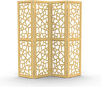 VINGLI 70'' H Room Divider, Non-Woven Fabric Privacy Screen, Indoor Partition Wall Dividers, Freestanding Hinged Space Separator with Modern Unique Pattern (Gold, 4 Panel)