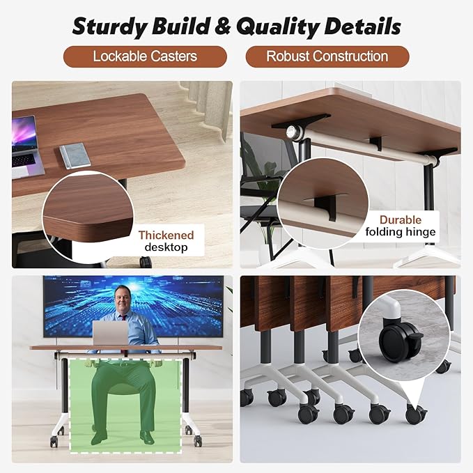 Goakwwuz Conference Room Table, Folding Conference Tables,Thicken Grey Tabletop,Flip Top Wooden Seminar Meeting Room Table for Conference Room Offices (10, Walnut, 47.2“)