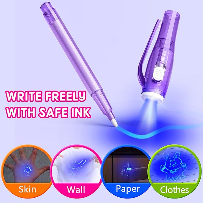 Invisible Ink Pen Spy Game for Kids, Party Favors Toys for Girls Boys, Magic Markers for Boys Girls Fun Outdoor Toys, Birthday for 6-13 Year Old Girls Boys (8PCS)