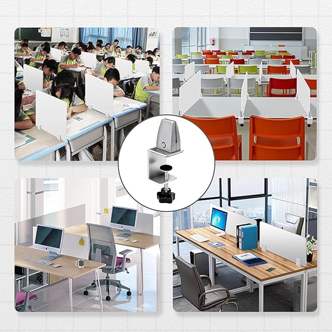 Jhanw 4-Pack Adjustable Aluminum Desk Clamps - Fits 1/8" to 51" Panels, Black Plexiglass/Privacy Screen Clips for Office Dividers & Sneeze Guards