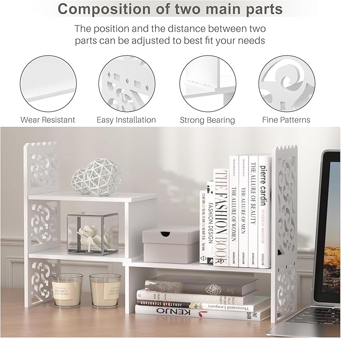 Jerry & Maggie - WPC Desktop Organizer White Office Storage Rack Shelf | Birthday Gifts - Toy - Home Decor | Free Style Rotation Display Modern Luxurious Stand Shelf (White)