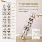 Amllas 12 Pack Clear Shoe Boxes Stackable,Shoe Storage Boxes for Closet,Sturdy Shoe Box Storage Containers with Clear Door,Sneaker Storage,Easy to Assemble,Fit up to US Size 12(13.8”x 9.84”x 7.1”)