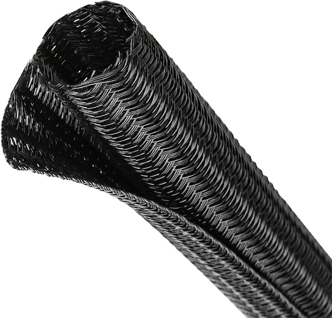 Split Wire Loom Tubing, Cable Protector Sleeve, Braided Cable Management for TV/Computer/Home Theater/Engine Bay, Cord Protectors from Pets No Chew (Black, 1.26"-10ft)