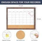 Calendar Whiteboard for Wall, 17x13 Inches White Board Calendar Dry Erase, Small Magnetic White Board with Wood Frame, Hanging Dry Erase Board for Kitchen Home Office School Planner
