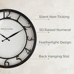 Presentime & Co 13" Farmhouse Series Wall Clock, Vintage Style, Retro Clock, Silent No Ticking, Raised 3D Arabic Numeral, Oil Rubbed Bronze Finish.
