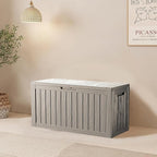 PATIOEASY Outdoor Storage Box 80GAL Waterproof Resin Deck Box,UV-Resistant Lockable Delivery Bin for Garden Tools,Small Outside Cushions,Pool Accessories Supplies,Chest,Furniture,Package,Grey