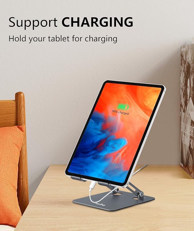 Aoviho Adjustable Tablet Stand Holder for Desk, Desktop Tablet Holder, Foldable Aluminum Tablet Mount for iPad pro 12.9, iPad Air Mini, Samsung Galaxy Tabs Z Fold Kindle Fire,4-12 inch, Grey