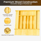 Evjocoh Silverware Drawer Organizer Wood with Adjustable Partition for Kitchen Utensil Cutlery Flatware Cabinet Storage Compartment Tray Insert with Dividers (19.2" W x 19.5" D x 2.5" H)