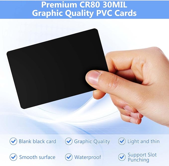 25 Pack - Premium Blank PVC Cards for ID Badge Printers - Premium Quality Black CR80 30 Mil (CR8030) by KLMNDUO - Compatible with Most Photo ID Badge Printers(Black)