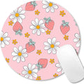 IMAYONDIA Round Pink Mouse Pad, Strawberry MousePad Small, Circular Pastel Floral Mouse Mat for Wireless Mouse, Non-Slip Rubber Base Cute Design Mice Pad for Laptop Computer Travel Women Kids, Flowers