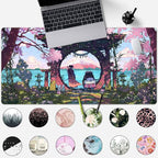 Pink Japan Desk Pad Anime Gaming Green Mouse Pad Large Mouse Pad For Desk Computer Pc Laptop Office Decor For Women, Anime Mouse Keyboard Pad Stitched Edges Non-Slip Rubber Mat Desk Pad (31.5x15.7 In)