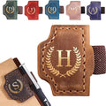 Personalized Bygone Mark Bookmark with Pen Holder, Leather Magnetic Bookmark 26 Letters,Gifts for Book Lovers, Readers, Leather Book Marks for Men Women (Brown, H)