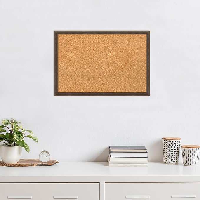 Amanti Art Natural Cork Board for Wall, 17x25 Vision Board with Brown Wood Frame, Medium Corkboard Office Decor for Home Organization, Modern Contemporary Corkboard Pinboard to display items for home