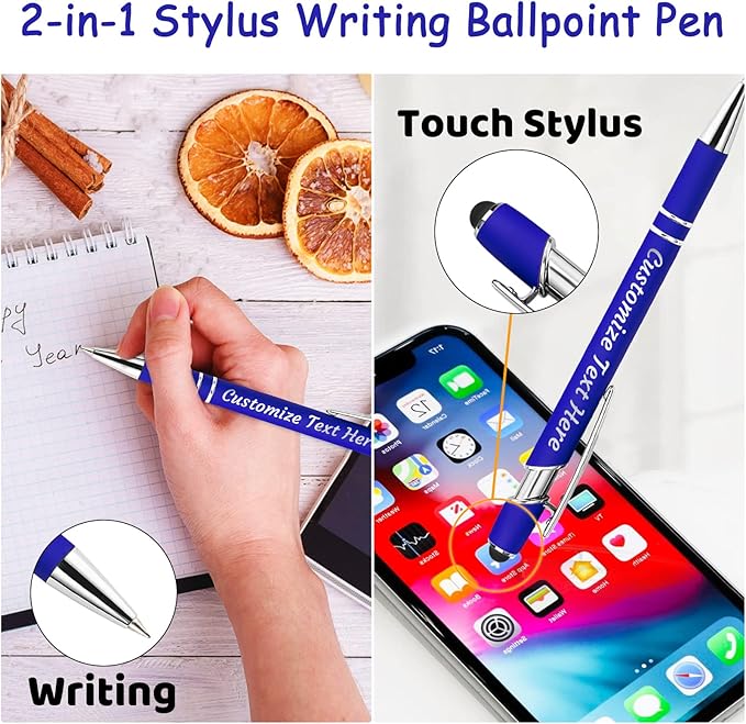 Personalized Pens Bulk 300 with Name Custom Engraving Ballpoint Pens with Stylus Tip Customized Smooth Writing Pens Personalized Gifts for Anniversary Birthday or Graduation(White,Black Ink)