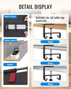 No Drill Cable Management Under Desk, 48" Cord Organizer for Table, Clamp/Screw Mount Cable Tray, Premium Black Fabric Desk Cord Management Tray for Office, Home (Extra Large (48 Inch))