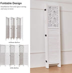 Svimi Folding Room Divider, 66.9 Inch 6 Panels Wood Carved Privacy Screens, Free Assembled Freestanding Portable Separation Wall for Home Office Restaurant Bedroom (White)