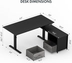 FLEXISPOT 63'' L Shaped Reversible Standing Desk with Drawers and Shelves, Large Corner Stand Up Executive Desk for Home Office, Black Top+ Black Frame