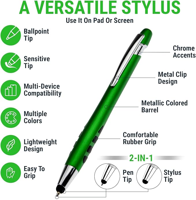 Personalized with Your Custom Logo or Text Pens-300 Pack Bulk-for Businesses, Parties, and Events, 2 in 1 Capacitive Stylus & Ballpoint Pen Compatible with Most Touchscreen Devices, Pearl White