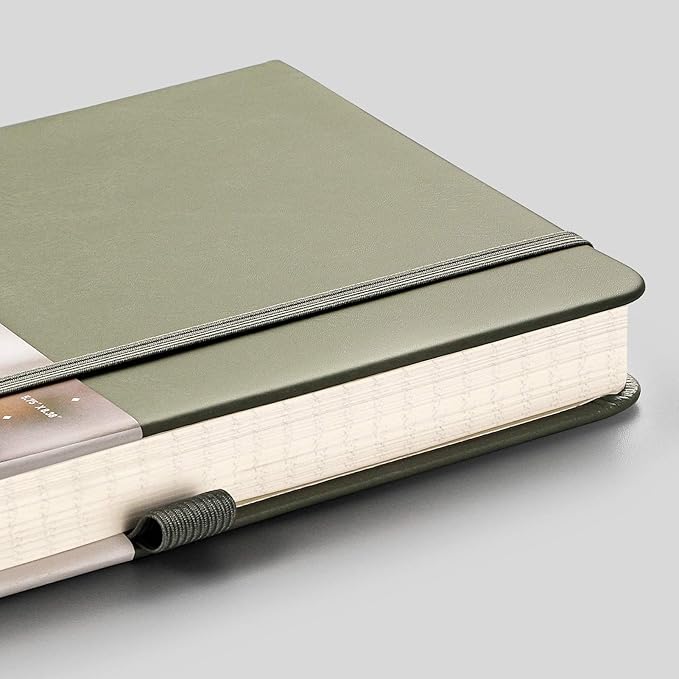 EMSHOI Graph Paper Notebook - 256 Pages A5 Graph Notebook/Journal, Hard Cover, 120gsm Thick Paper, Smooth PU Leather, Inner Pocket, 5.75'' × 8.38''- Olive Green