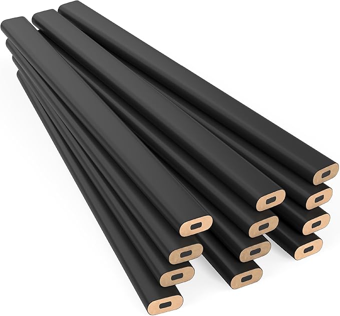 GRAPHITE Hard Lead Carpenter Pencils Bulk - (1) Pack of 12 Pieces Lumber Wooden Pencil #2 (HB) - Black