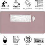 Bloss Pink Desk Mat, Large Mouse Pad, Non-Slip Desk Protector Mat, Leather Desk Blotter, Waterproof Desk Pad for Make Up Desk/31.5×15.7 Inch