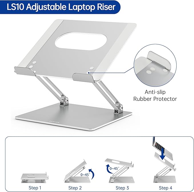 BESIGN LS10 Aluminum Laptop Stand, Ergonomic Adjustable Notebook Tablet Stand, Computer Holder Compatible with Air, Pro, Dell, HP, Lenovo More 10-14" Laptops, Silver