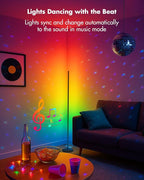 Vexinat Corner Floor Lamp, Smart RGB LED Corner Lamp with App & Remote, Modern Floor Lamp with 16 Million Colors, Music Sync, Scene Modes, Color Changing Standing Lamps for Living Room, Bedroom