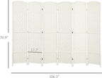 HOMCOM 6 Panel Room Divider, 6' Tall Folding Privacy Screen, Hand-Woven Freestanding Wall Partition for Home Office, Bedroom, White