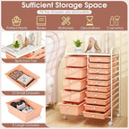 DORTALA 15-Drawer Rolling Storage Cart with Drawers, Rolling Utility Cart w/Removable Drawers & Universal Wheels, Tools Scrapbook Paper Organizer for School, Office, Home, Classroom (Light Pink)