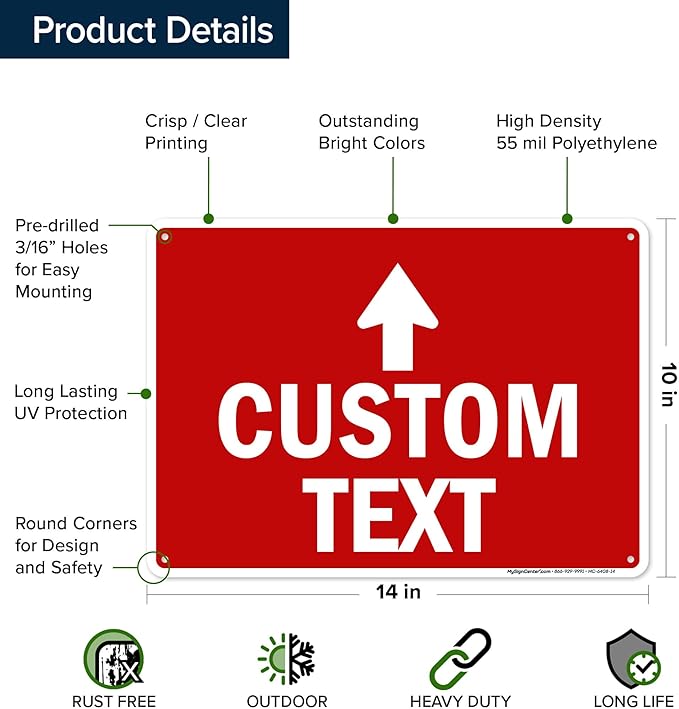Custom Arrow,Custom Directional Sign, Up Arrow,10x14 Inches, 55 mil thick HDPE (high density polyethylene), Made in USA by My Sign Center
