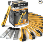Nicpro 15 Pack Utility Knives with 30 PCS Extra Blades, Plastic Box Cutters Bulk Retractable Razor Knife Snap Off Blades 18mm for Heavy Duty Office, Home, Arts Crafts, Hobby
