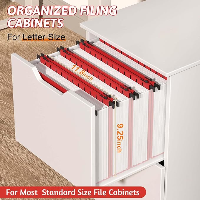 Nordun Plastic Hanging File Folder Extra Capacity,12 Pack Reinforced Hang Folders with Heavy Duty 2 Inch Expansion,Filing Cabinet Folders Letter Size,Hanging Organizer Designed for Bulky Files(Red)