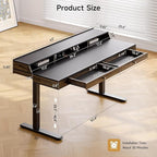 ONBRILL Modern Standing Desk with Storage, 63x23.6 Inch Electric Adjustable Height Desk with 2 Drawers, 3 Open Storage Zones, Black