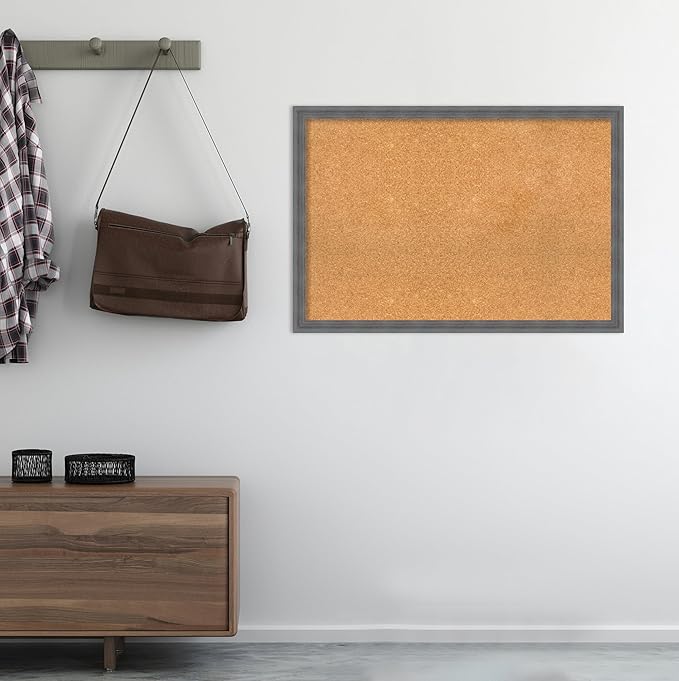 Amanti Art Natural Cork Board for Wall, 26x38 Vision Board with Blue Wood Frame, Large Corkboard Office Decor for Home Organization, Rustic Farmhouse Corkboard Pinboard to display items for home